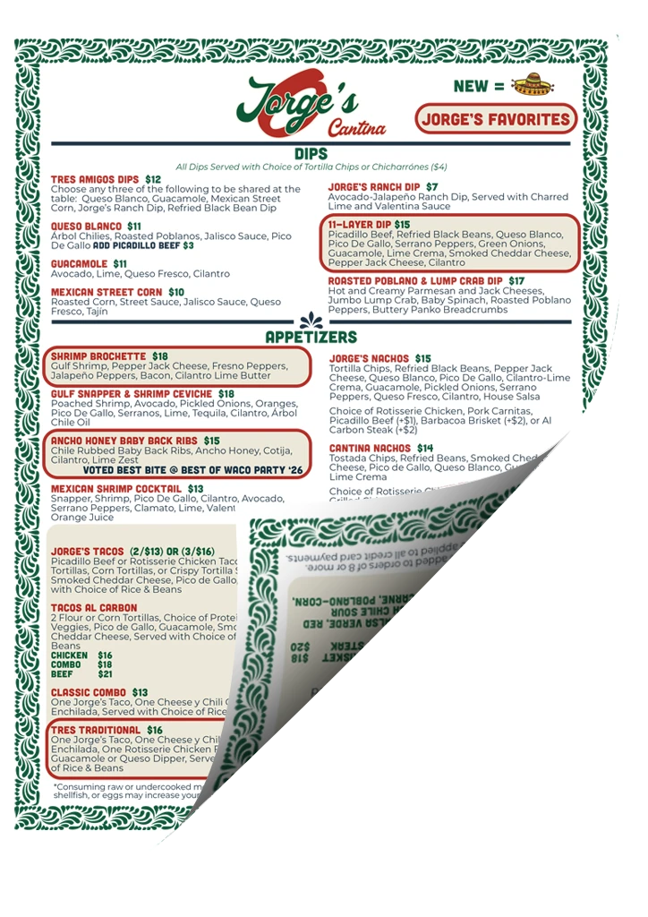 jeorge dinner menu